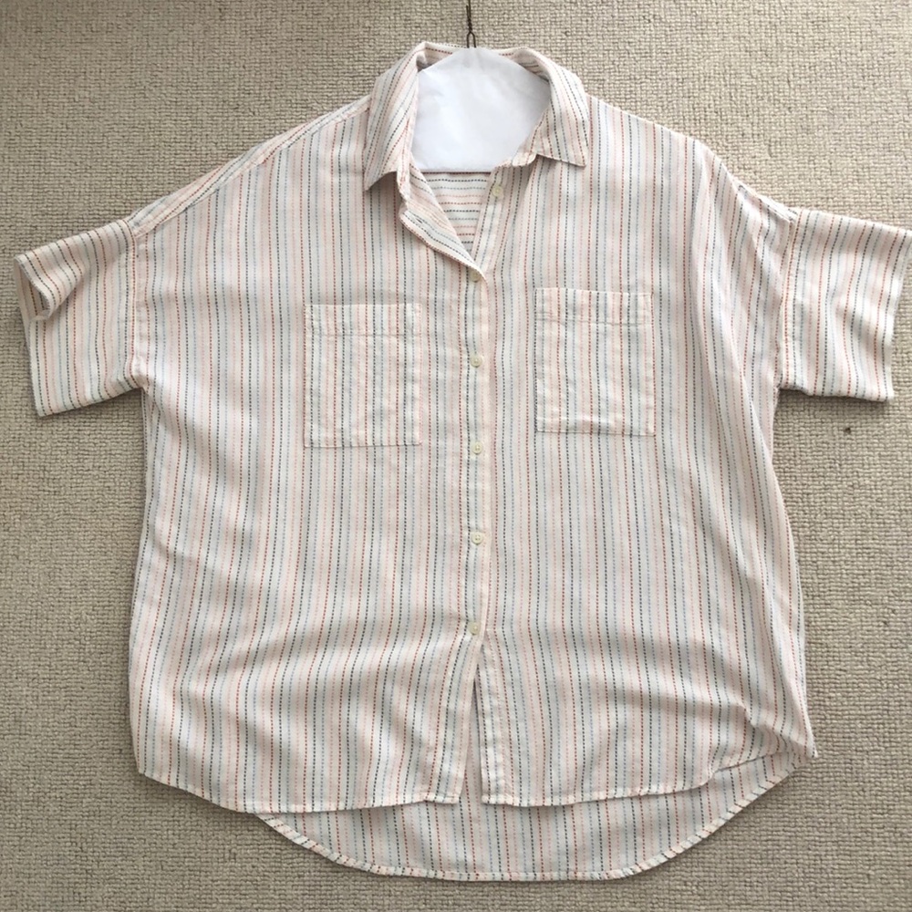 Central Popover Shirt in Textural Rainbow Stripe